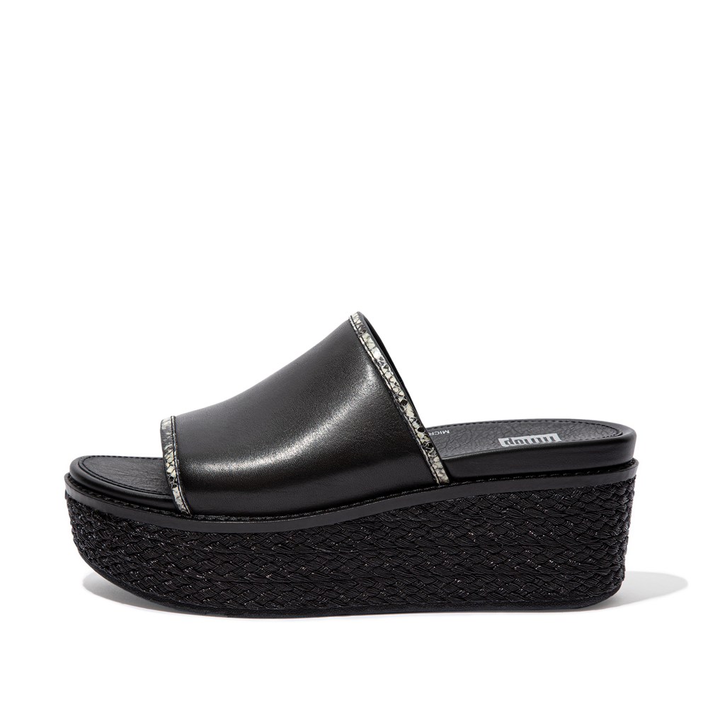 Fitflop Womens Slides - Eloise Snake-trim Espadrille - Black - 490-YHQFRJ